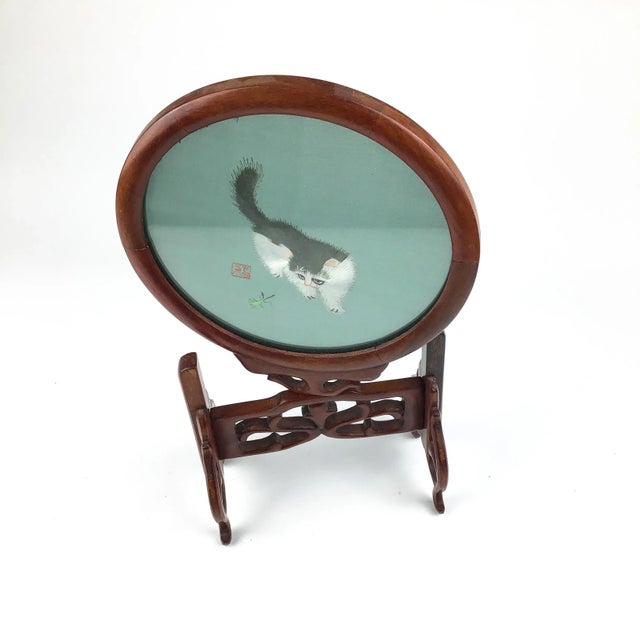 Vintage Table Screen Silk Thread Cats For Sale - Image 4 of 13