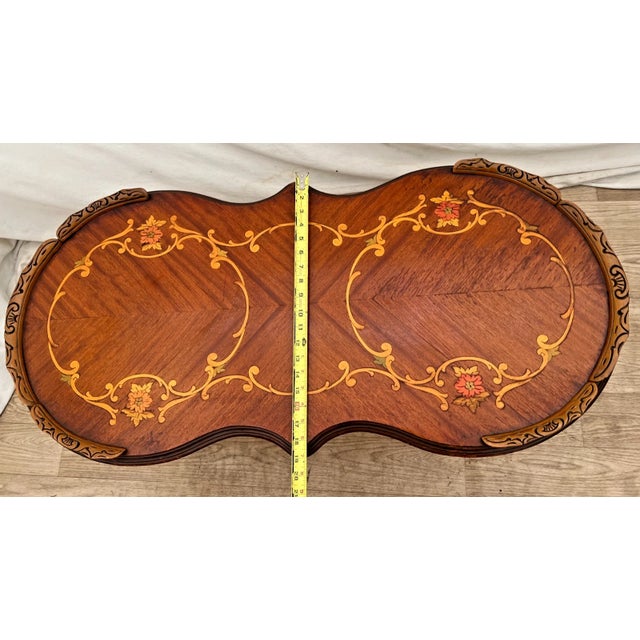 Vintage Oval Shaped Coffee Table Italian Marquetry Floral Inlay Parquetry For Sale - Image 11 of 12
