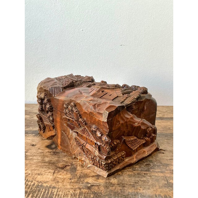 Vintage Hand Carved Asian Landscape Wood Box For Sale - Image 12 of 12