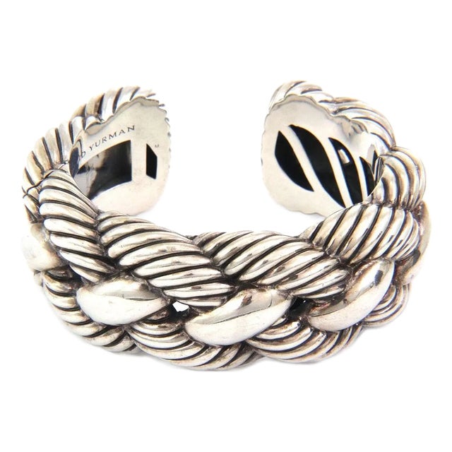 David Yurman 925 Silver 25mm Wide Cable Braided Cuff Bracelet For Sale