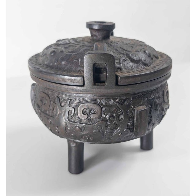 17-19th Century Chinese Cast Iron Censer With Bronze Inlay For Sale - Image 4 of 14