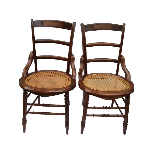 Antique Cherry Cane Side Chairs A Pair Chairish