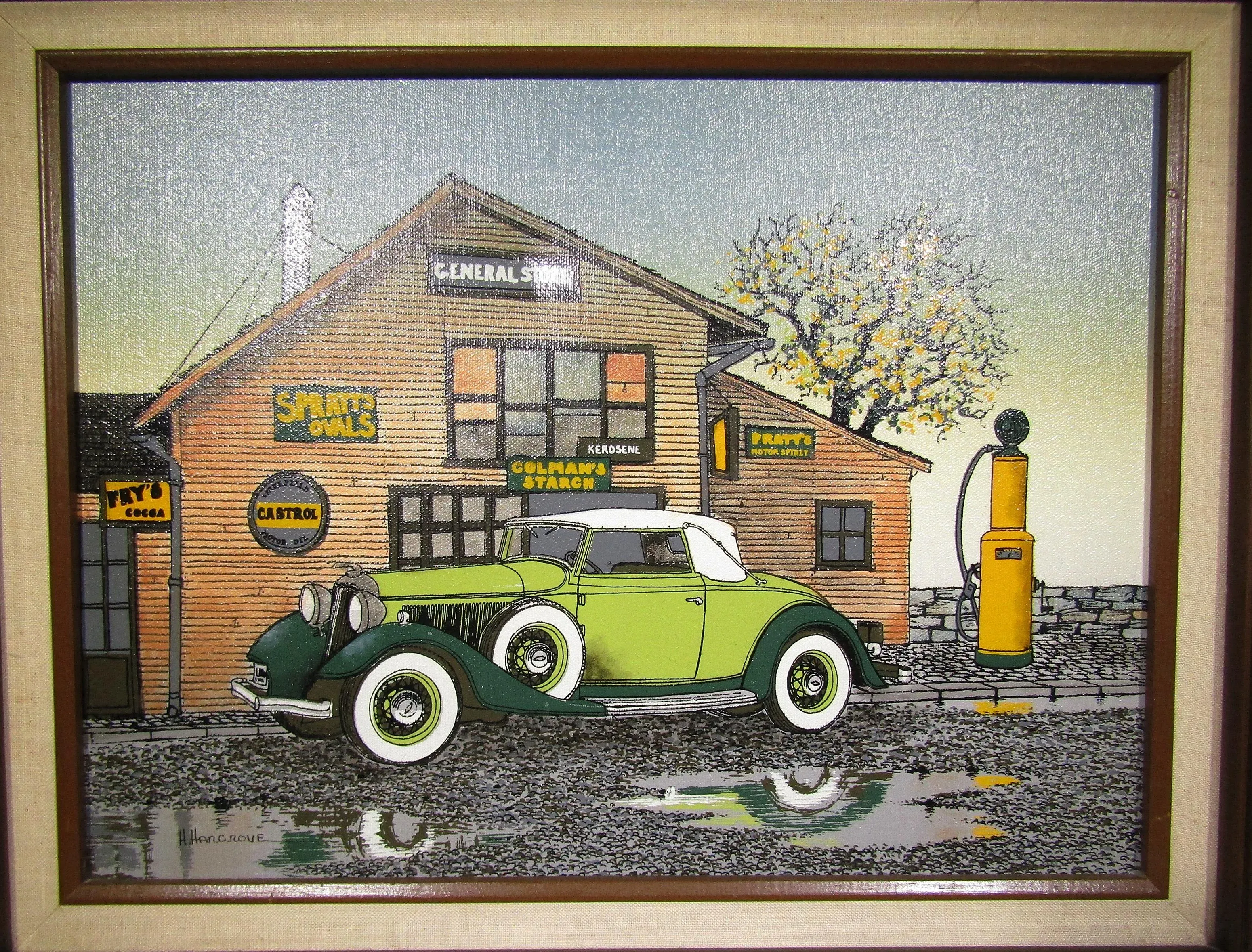 H. Hargrove Serigraph Oil Painting on Canvas Antique Car, General