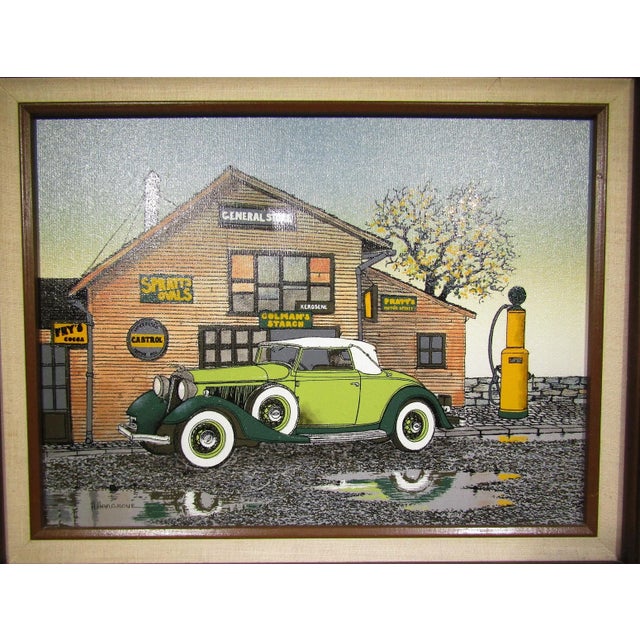 H. Hargrove Serigraph Oil Painting on Canvas Antique Car