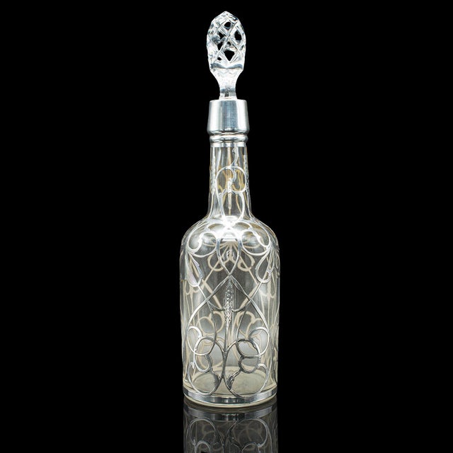 Antique Sherry Decanter, English, Glass, Silver Plate, Spirit Bottle, Edwardian For Sale - Image 4 of 12