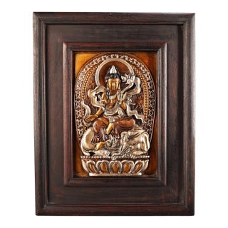 Late 19th Century Wooden Framed Repoussé Copper Thangka Plaque, Gold & Silver, 1.4kg For Sale