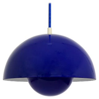 Danish Blue Enameled Flowerpot Pendant Lamp by Verner Panton for Louis Poulsen, 1969 For Sale