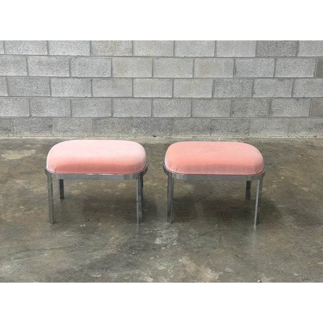 Milo Baughman 1970s Large Chrome Stools or Ottomans Attributed to Milo Baughman- A Pair For Sale - Image 4 of 11