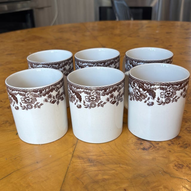 Ceramic Vintage Spode Delamere Brown Transferware Coffee Mugs - Set of 6 For Sale - Image 7 of 13