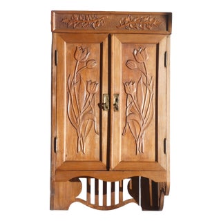Antique Art Nouveau Carved Wooden Cabinet with Floral Details, 1920s For Sale