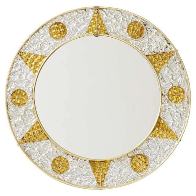 French Circular Mirror with Embossed Geometric Metal Frame, 1960s For Sale - Image 17 of 17