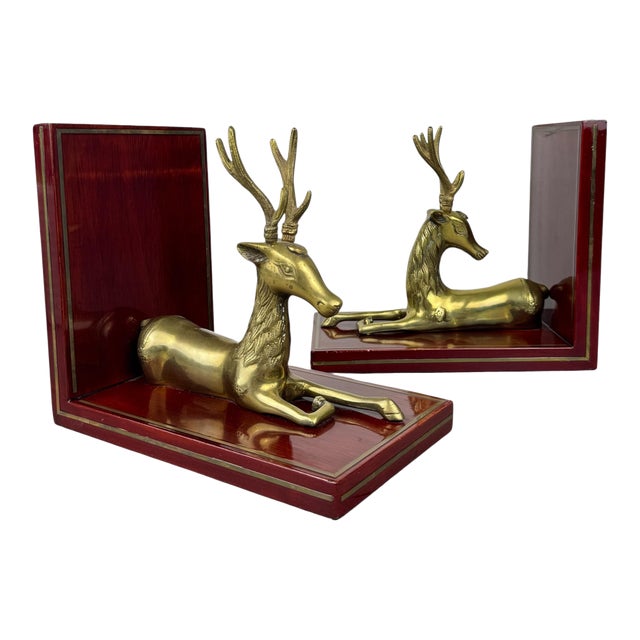 Set of 2 Brass Reindeer Bookends For Sale