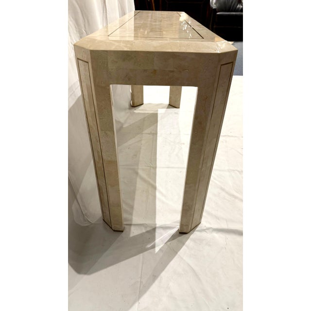 Stone 1980s Maitland-Smith Tessellated Stone Console With Brass Inlay Accents For Sale - Image 7 of 12