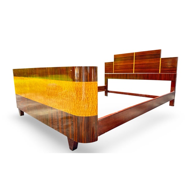 1930s 1930s Italian Art Deco Burl Maple and Rosewood Waterfall Queen Bed For Sale - Image 5 of 12