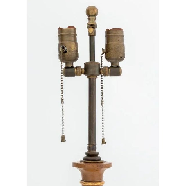 Italian Giltwood Columnar Table Lamp, with painted landscape scene, mounted on round wood base. 29.25" H x 7" Diameter....