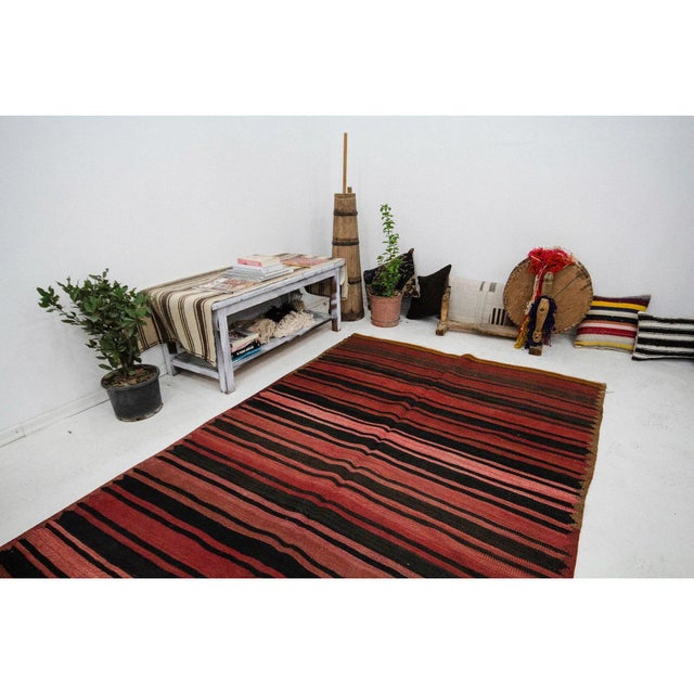 Vintage Striped Wool Kilim Rug-5′ × 11′ For Sale In Los Angeles - Image 6 of 7