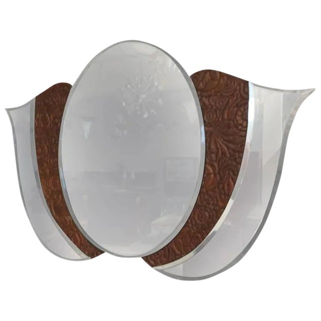 American Art Deco 1920s Mirror With Wood Floral Motif For Sale