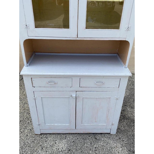 Antique French Country Farmhouse White 2 Piece Step Back Hutch Kitchen Cupboard For Sale - Image 9 of 12
