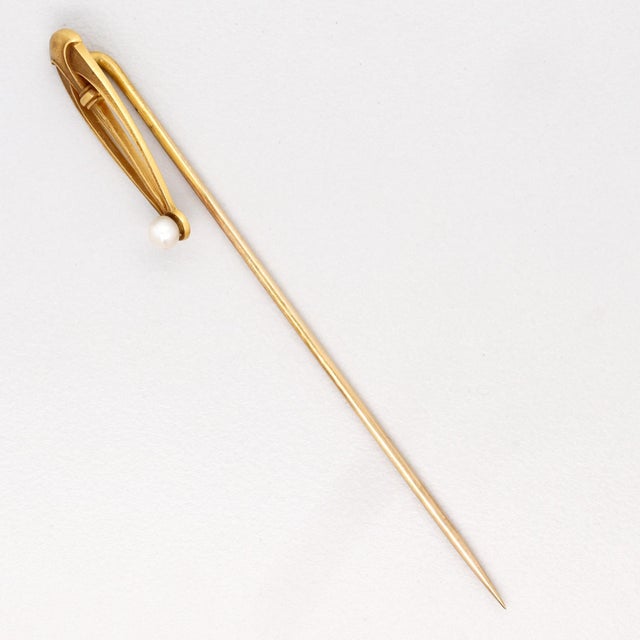 Signed Brassler Co. Art Deco 14k Yellow Gold & Seed Pearl Stick Pin For Sale - Image 10 of 13