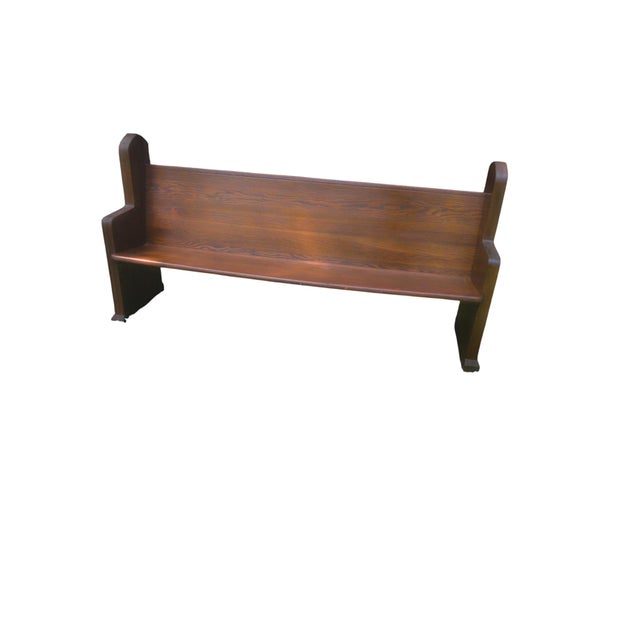 Wood Mid 20th Century Carved Solid Oak Church Pew Bench With Cross Details – 75" For Sale - Image 7 of 17