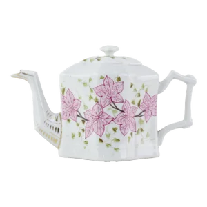 Antique Porcelain Teapot With Pink Floral Design and Delicate Handle