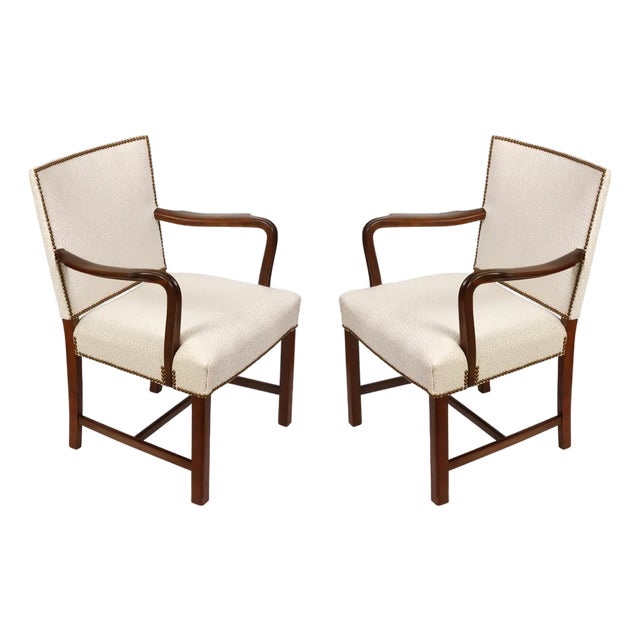 Pair of Dedar Cream Newly Upholstered Kaare Klint Style Armchairs For Sale