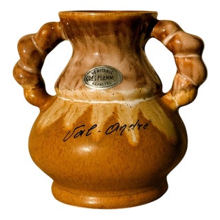 Vintage French Stoneware Vase with Sculptural Twisted Handles, 1970s For Sale