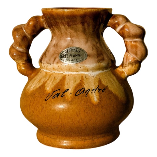 Vintage French Stoneware Vase with Sculptural Twisted Handles, 1970s For Sale