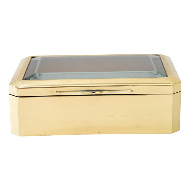 Art Deco Brass Jewerly Box with Cut Glass, 1920s For Sale