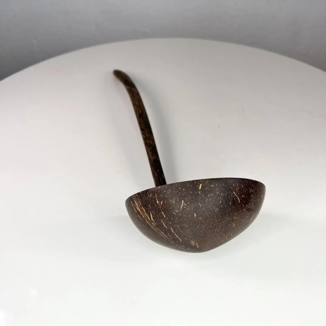 Vintage Folk Art Handmade Coconut Palm Wood Spoon Ladle For Sale - Image 11 of 11