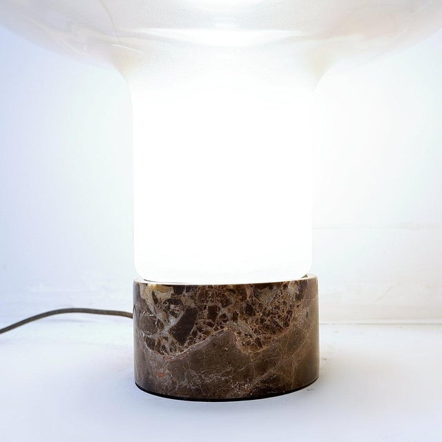 Glass Mushroom Table Lamp with Marble Base and Opal Glass Shade For Sale - Image 7 of 14