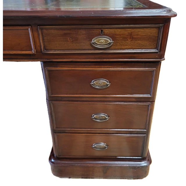 19th C English Executive Mahogany & Gold Tooled Leather Top Partners Desk For Sale - Image 9 of 13