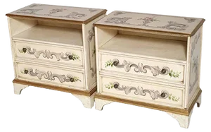Venetian Mid-Century Decorated & Laquered Nightstands, Set of 2