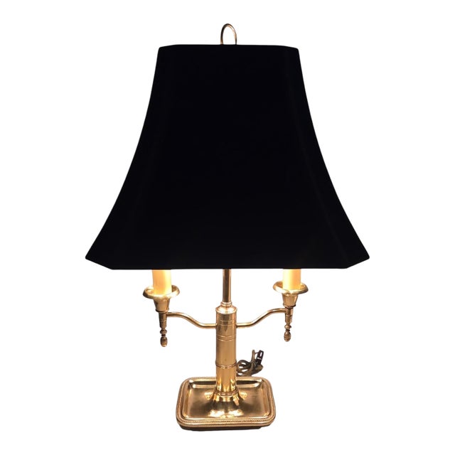 Mid 20th Century Frederick Cooper Brass Bouillotte Lamp With Black Tole Shade, Chicago For Sale
