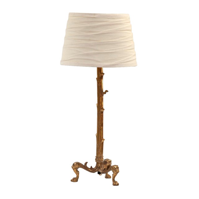 Early 20th Century Converted Brass Andiron Candlestick Lamp on Tripod Base For Sale - Image 12 of 18