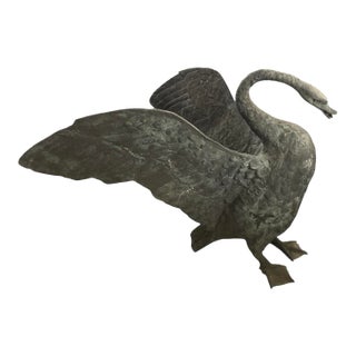 Large-Scale Verdigris Bronze Swan Garden Sculpture For Sale