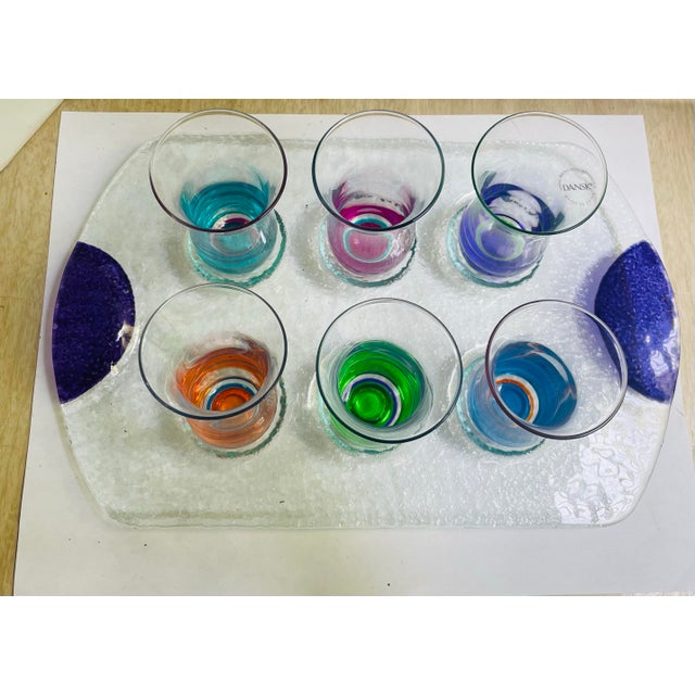 What a great looking modern shot glass and serving tray set in the wonderful Dansk style. The mottled textured tray has...