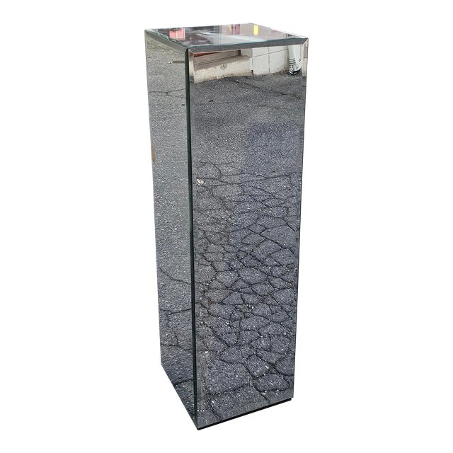 Mid-Century Square Beveled Mirrored Pedestal For Sale