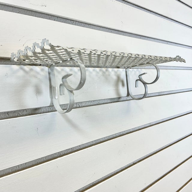 1960s Mid-Century Boho Chic Pierced Metal Wall Mounted Shelf, White. For Sale - Image 10 of 15