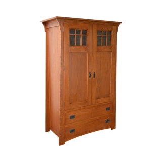 Solid Oak Mission Style 2 Door Armoire For Sale