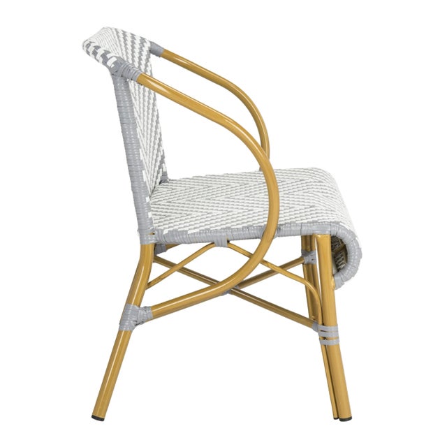 Modern Herringbone Rattan Settee in Grey & White For Sale - Image 3 of 9