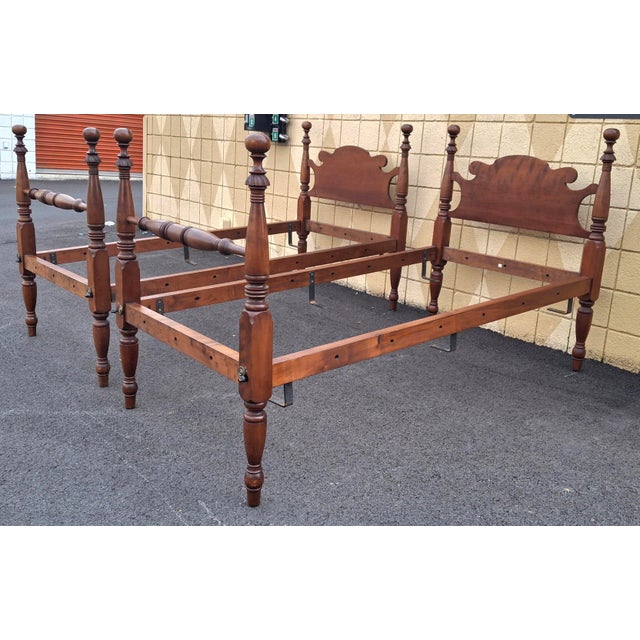 Pair 19th Century Early American Style Walnut Converted Semi-Poster Twin Rope Bedframes For Sale - Image 13 of 13