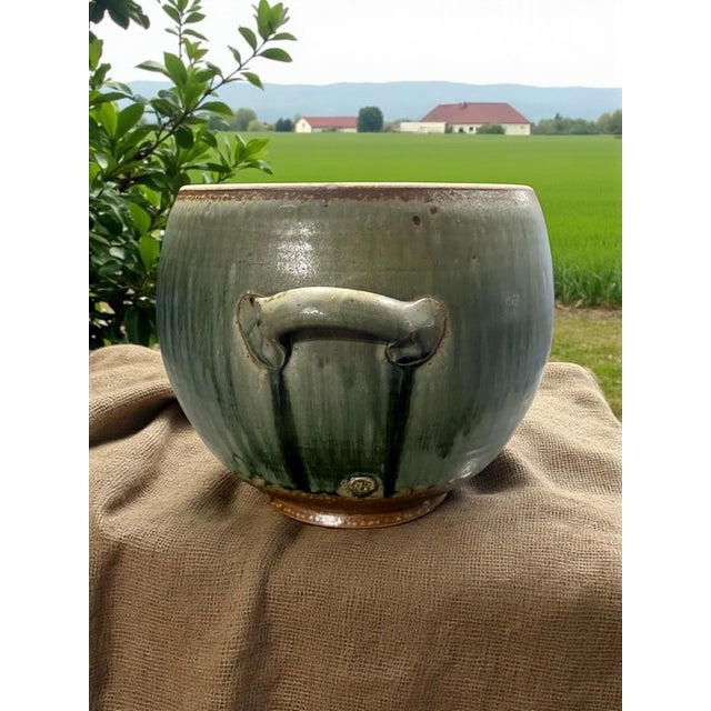 1990s Brad Tucker Cedar Creek Pottery-Nc-Lidded Jar-Celadon Green Drip Glaze-Stoneware For Sale - Image 5 of 11