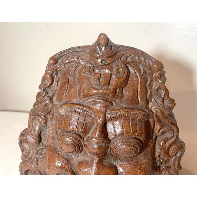 Rare Antique 1700's Ancient Terracotta Nepalese Bhairava Pottery Mask Sculpture For Sale - Image 9 of 12