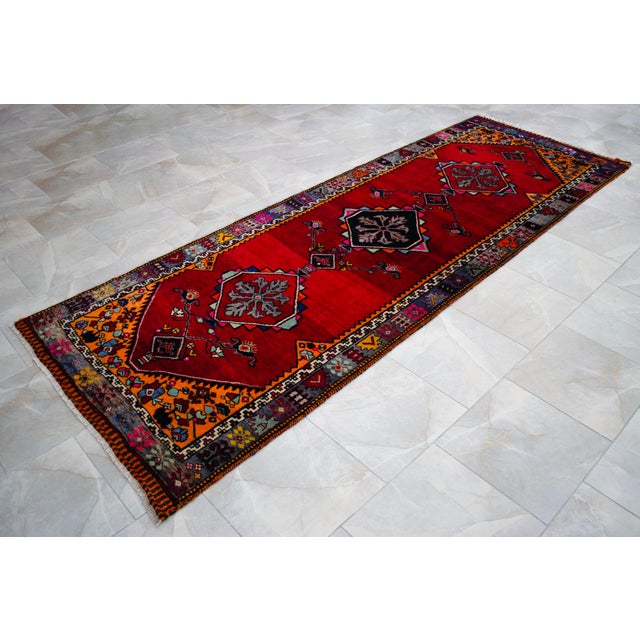1950s 1950s Hand Knotted Turkish Rug for Hallway, Runner Rug, Bed Side Accent, Kitchen Rug - 3′8″ X 10′5″ For Sale - Image 5 of 17
