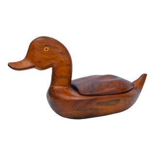 Wooden Duck Lidded Bowl For Sale