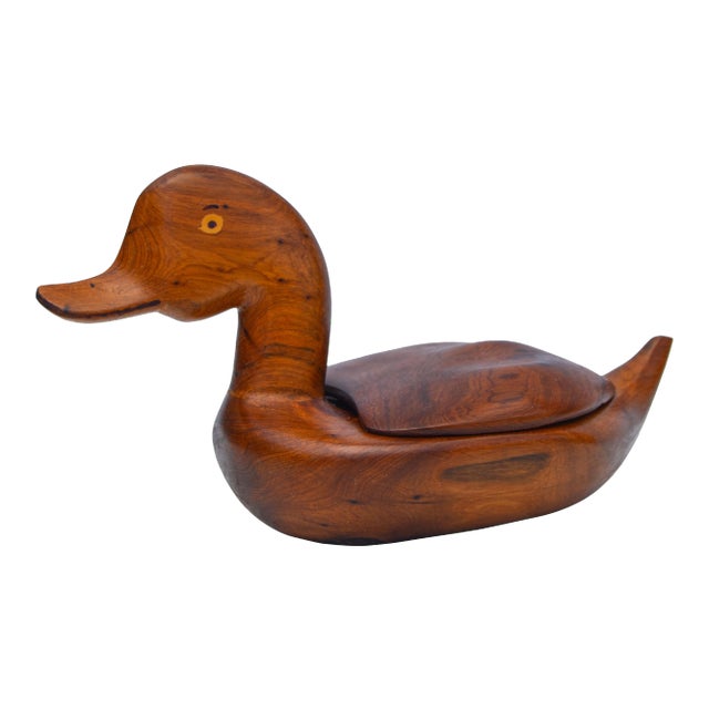 Wooden Duck Lidded Bowl For Sale