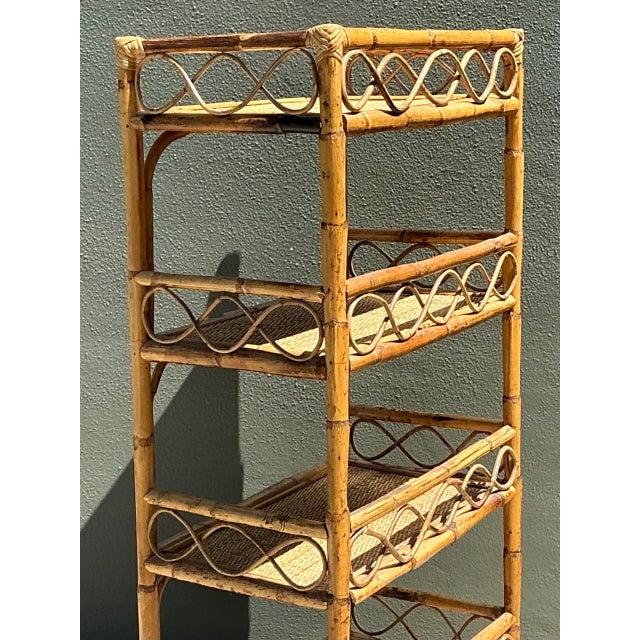 Mid-Century Modern Vintage Bamboo and Rattan Etagere For Sale - Image 3 of 12