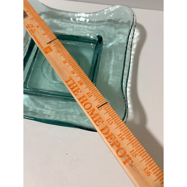 Pair of Heavy Aqua Art Glass Sculptural Square Plates For Sale - Image 4 of 4