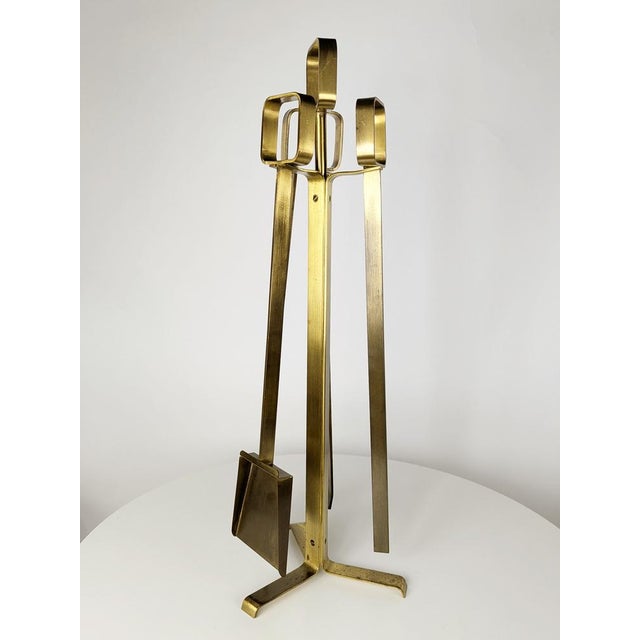 Metal Italian Brushed Brass Fireplace Tools, 1970s For Sale - Image 7 of 15